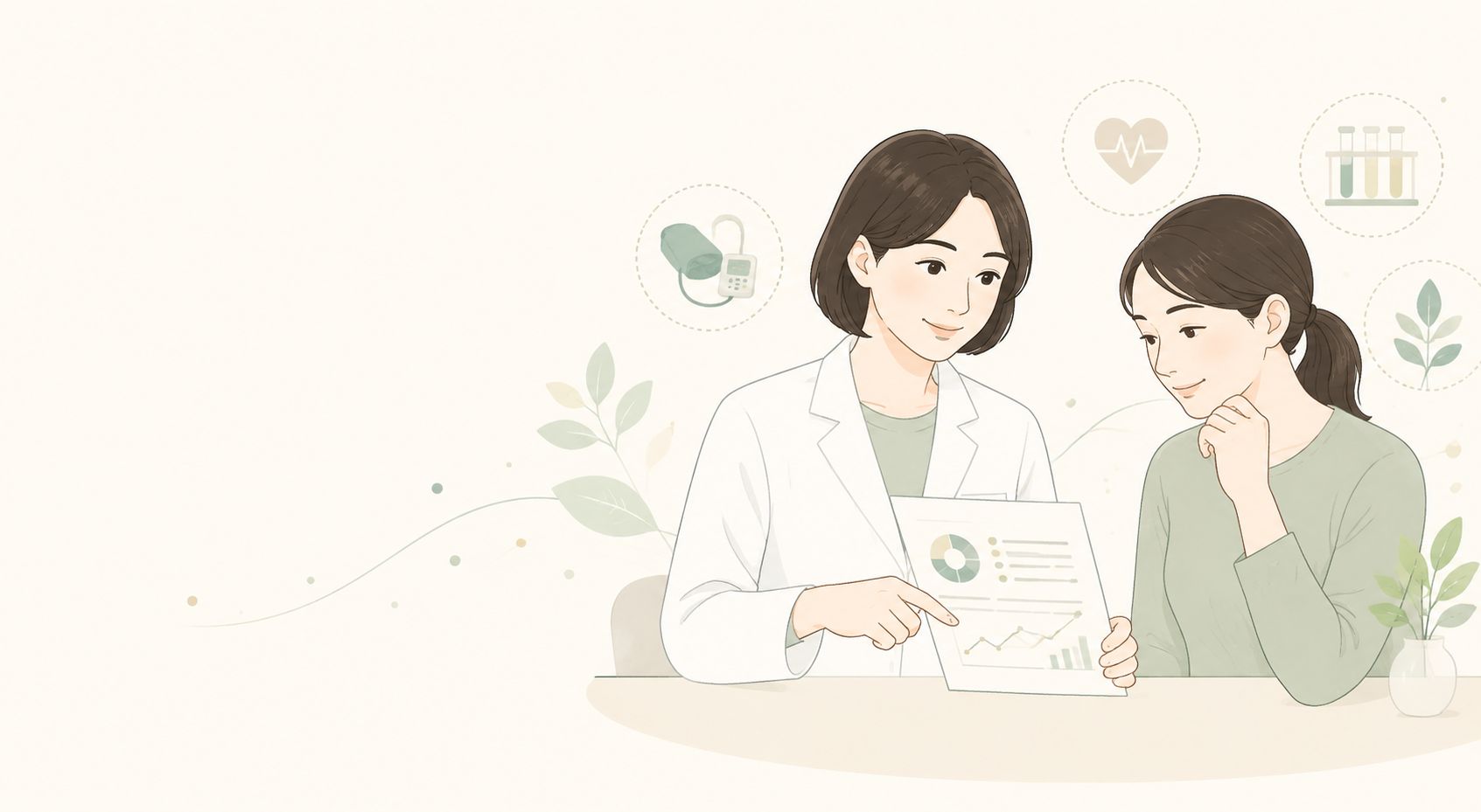 健康診断の結果を説明している様子